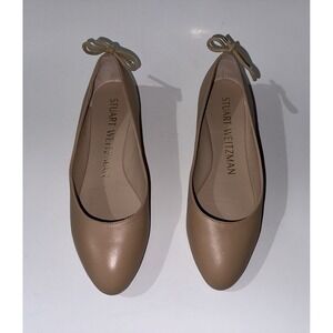 Stuart Weitzman Flats Leather Bow FLAT Nude Beige Tieback Women's Size 6  $350